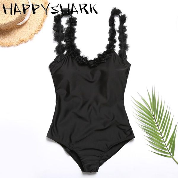 

one-piece suits happyshark 2021 vintage feather swimsuit women's one piece swimwear solid push up monokini female u back black red