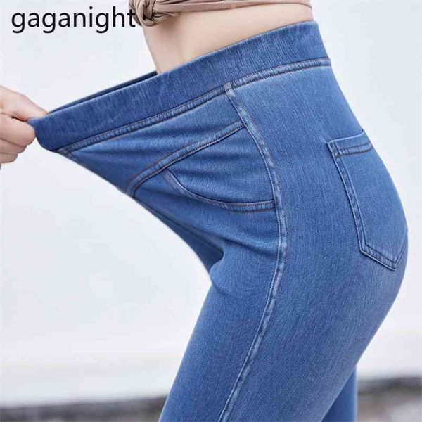 Frauen Frühling Skinny Jeans Hohe elastische Taille Bleistift Hosen Büro Damen Ganzkörperansicht Mode Hosen Denim Blue Slim 210601