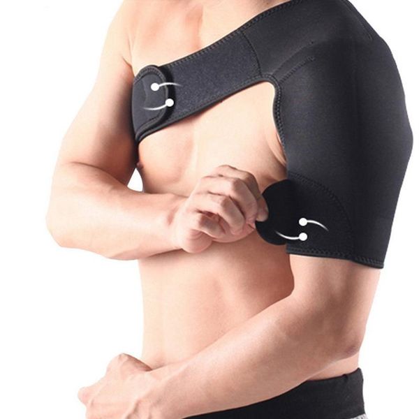 

back support heat warm therapy pad shoulder reinforced functional-training-equipment single strap wrap guard, Black;blue