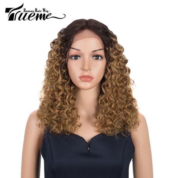 

trueme 16 inch ombre middle part lace wig t1b/30 t2/27 1b# brazilian remy jerry curly human hair front wigs for women, Black;brown