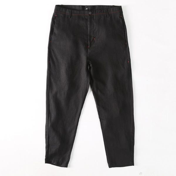 

autumn 2021 men's linen casual pants four color capris c007, Black