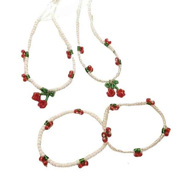 

korea east gate same beaded cherry flower necklace bracelet spring and summer woven neck chain clavicle female, Silver
