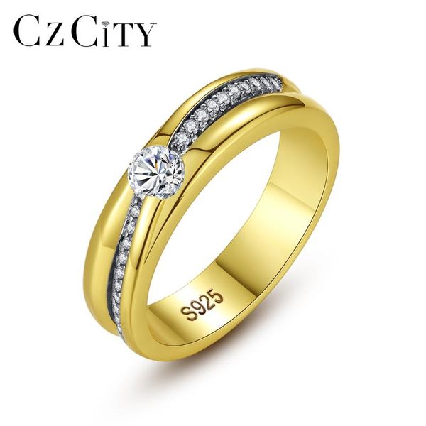 

cluster rings czcity golden wedding bands fine jewelry pure 925 sterling silver for women engagement aneis de prata lovers gifts, Golden;silver