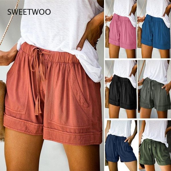 

women's shorts solid color women elastic high waist woman summer casual short loose plus size femme, White;black