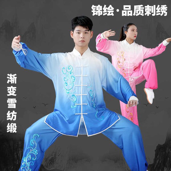 

jieyi chiffon taijiquan suit women's gradual embroidery martial arts performance suit spring and summer chinese style training suit men, Black;white