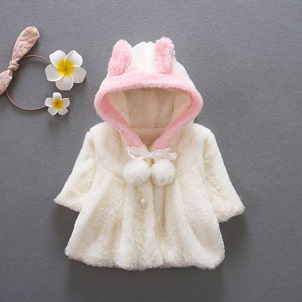 

Bunny Jacket Wool Baby Jacket Clothes Winter Newborn Baby Girls Jacket Warm Windbreaker for Kids Coat Cloak Children Clothes, Pink