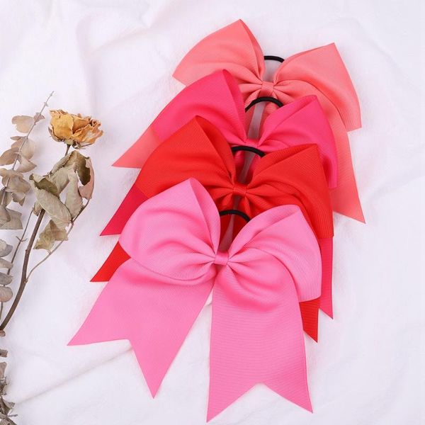 

hair accessories 8inches colorful elegant bows with elastic band for kids girls grosgrain ribbon rubber headwear, Slivery;white