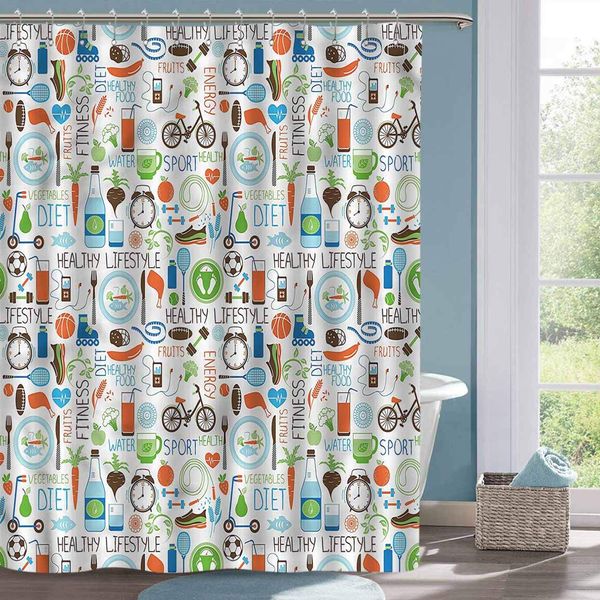 

black shower curtain fitness sports diet vitality bathroom shower curtain w72 xl84