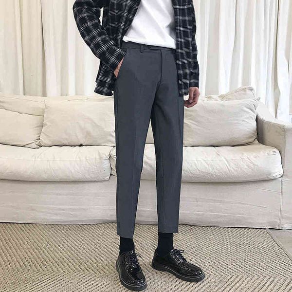 

men's pants formal business design cotton casual fashion slim fit trousers straight solid color stretch social suits 4431, Black