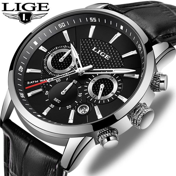 

wristwatches mens watches lige men's leather sport watch men waterproof multifunction quartz wristwatch relogio masculino, Slivery;brown