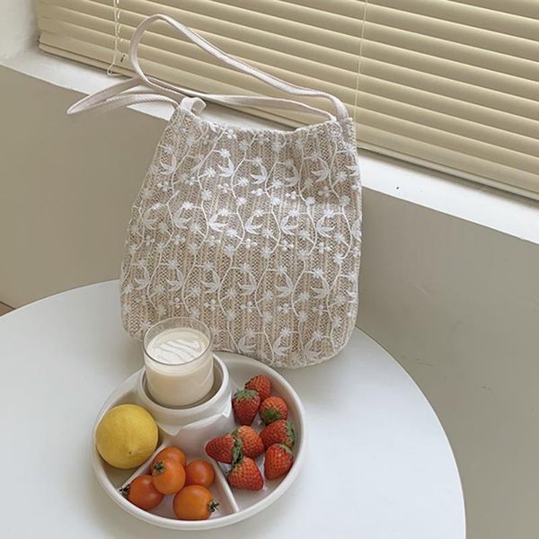 

duffel bags women lace flower straw handbag tote holiday woven shoulder bag large capacity casual