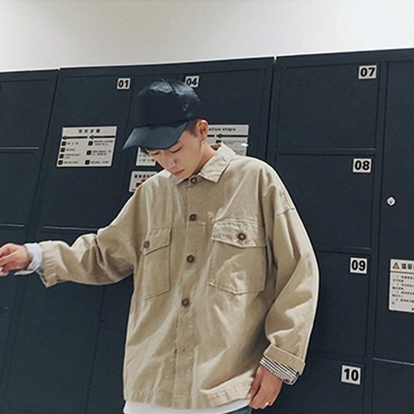 

pzgone jackets autumn jacket men's casual jeans korean loose bf frock coat young students wash handsome chic shirt, Black;brown