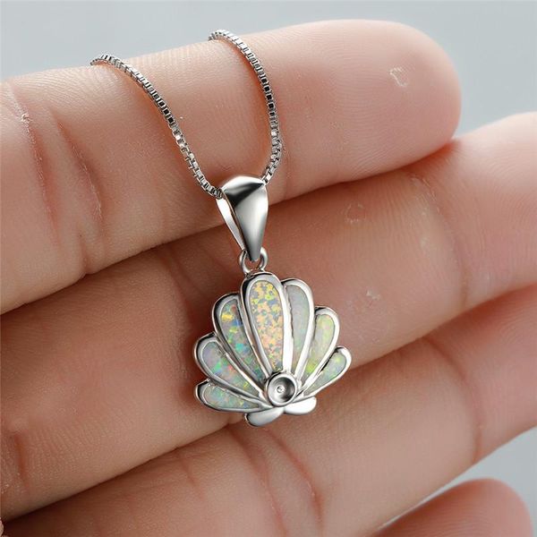 

pendant necklaces fashion white blue opal stone necklace female cute shell conch for women vintage silver color wedding