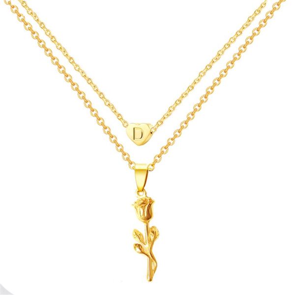 

pendant necklaces layered gold heart initial choker necklace for women rose flower collier femme bridesmaid gift, Silver