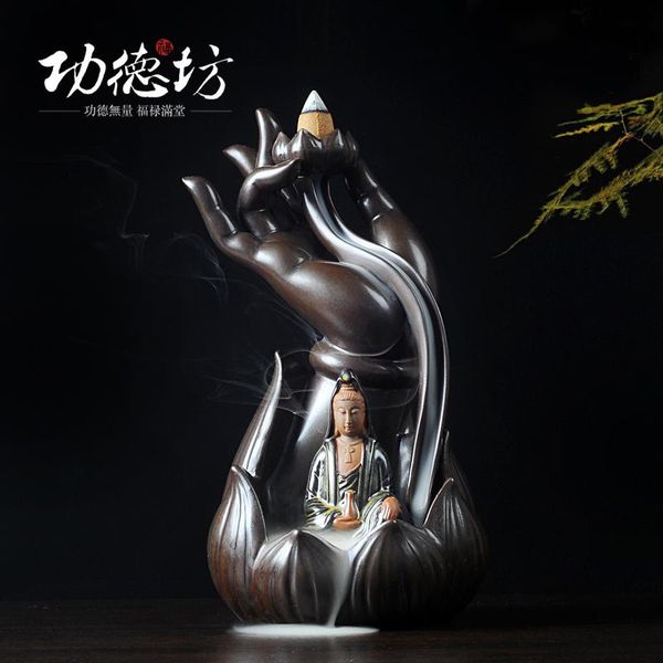

fragrance lamps buddha guanyin incense burner with aloes back ceramic furnace bergamot creative ornaments tower