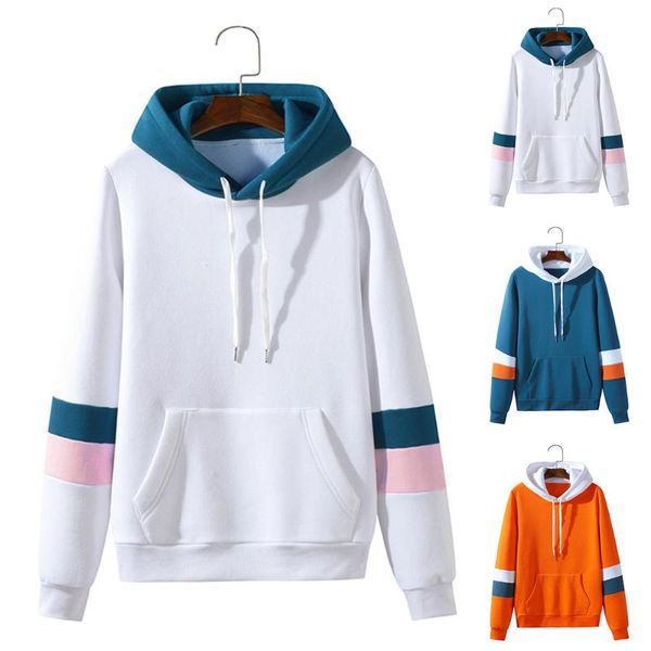 

men's hoodies & sweatshirts stripe color block men pullovers hooded pullover winter warm casual pockets hoodie orange sweatshirt, Black