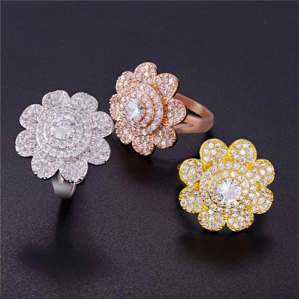 

gold plated mirco setting bling cz diamond stone flower rings all iced out men women cz stone rings for party wedding, Silver