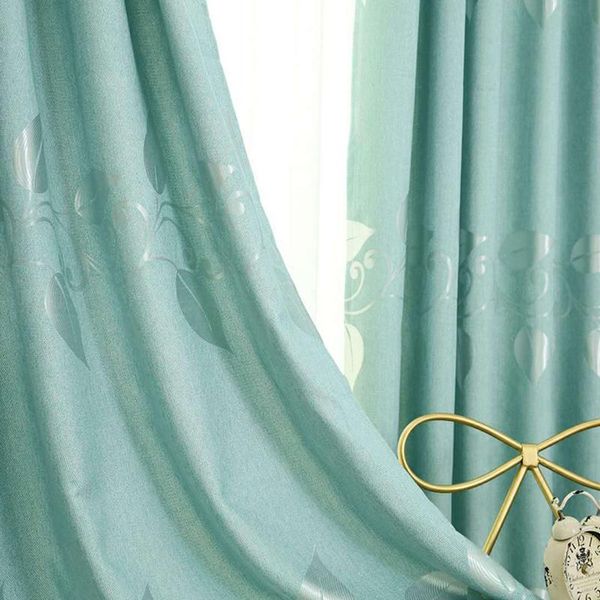 

popangel 2021 design cotton and linen fabric leaves printed high shading blackout window finished curtain for living room & drapes
