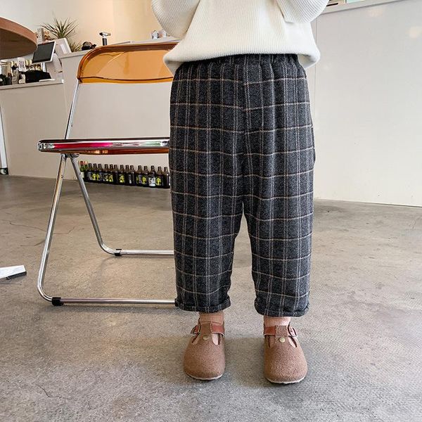 

trousers children's 2021 winter plush plaid pants boys' thickened woolen trouser 10-274, Blue