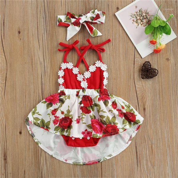

clothing sets 2pcs 0-24months baby girls cotton romper with headband,sweet flower print v-neck sleeveless strappy bodysuit+bowknot hairband, White