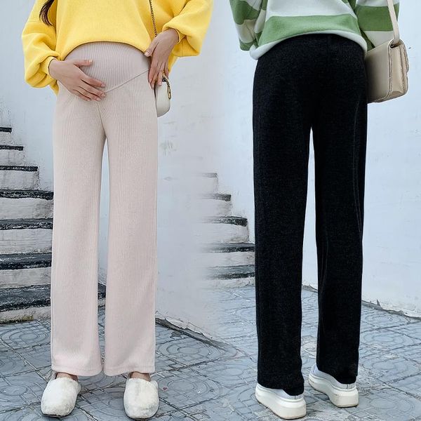 

maternity bottoms pants spring autumn knitted plus sizesupport abdomen elastic waist belly support loose casual trousers, White