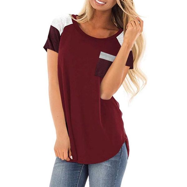 

women's t-shirt striped stitching summer ladies simple casual plus size women loose o-neck clothing 2021, White