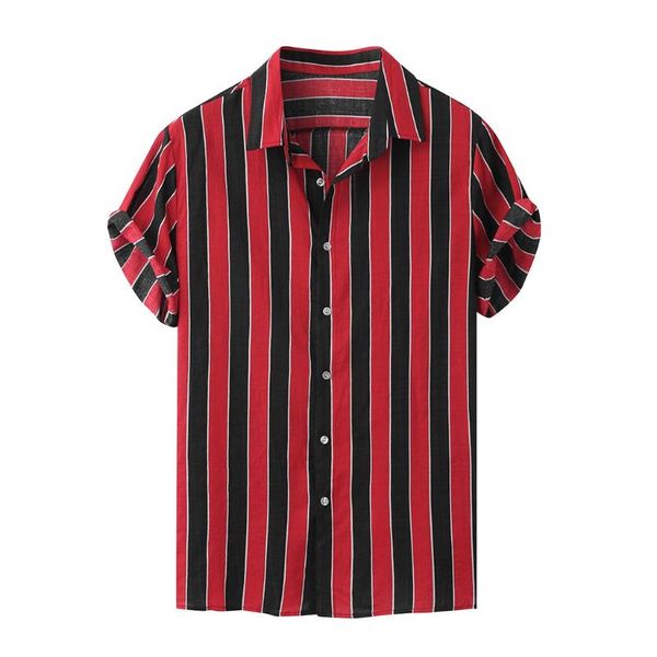 

men's shirts stripe summer short sleeve loose buttons fashion casual blouse hawaiian beach shirt mens holiday vacation clothing, White;black