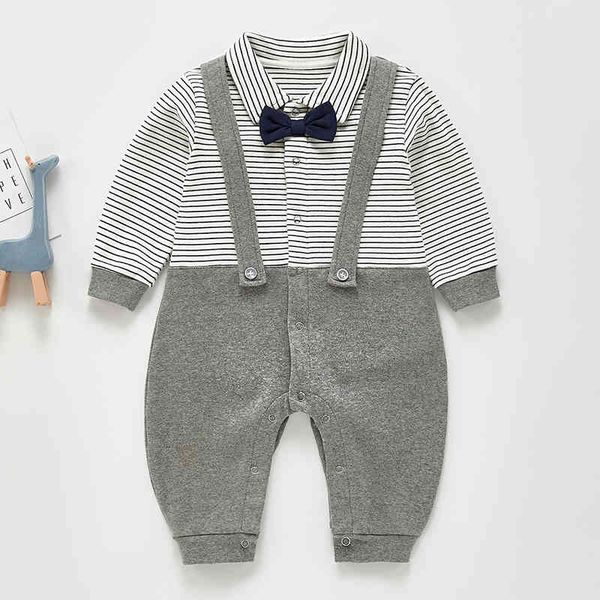 

casual baby clothes boys gentleman stripes romper spring long sleeve boy rompers jumpsuit 210429, Blue