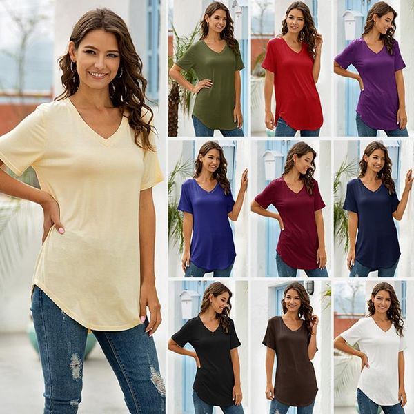 

women's t-shirt basic v neck short sleeve t shirts summer casual, White