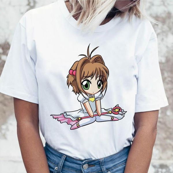 

card captor sakura magic mens t shirts girl clothing korean funny men harajuku tees graphic for ulzzang female, White;black