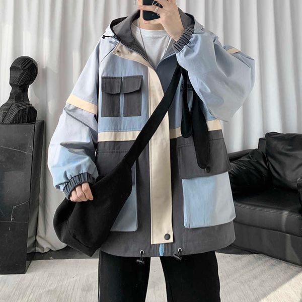 

men's jackets men jacket spring korean fashion contrast color male casual streetwear brand mens patchwork clothing pcvk zops, Black;brown