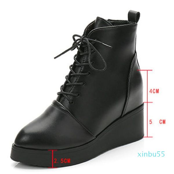 

boots fashion ankle winter pointed toe quality leather platform lace-up spring autumn ladies size 34-40, Black