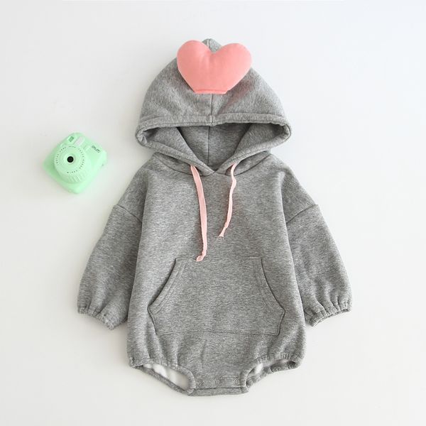 

baby romper girls boys winter love heart hooded cap velvet jumpsuit cotton keep warm go out romper baby clothes, Blue