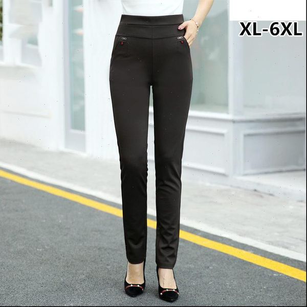 

high womens pant quality women waisted casual pants female plus size 5xl 6xl stretch slim autumn winter black, Black;white