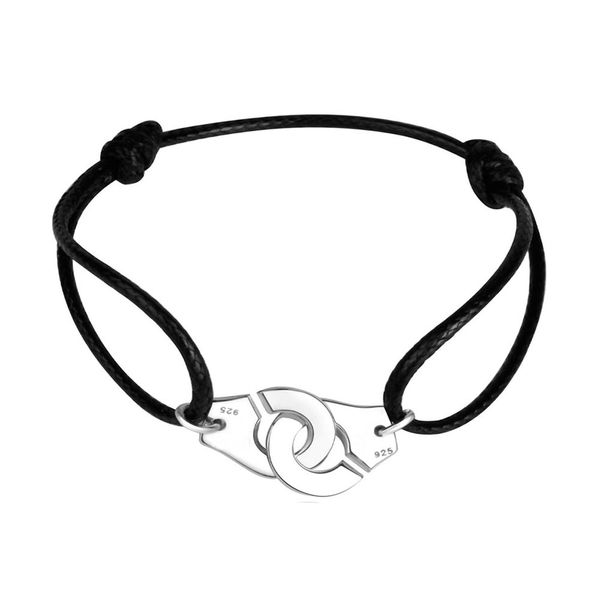 

bracelet menotte france paris jewelry 925 sterling silver handcuffs bracelet for women with rope 925 silver pendant rope bangle cx200704, Black