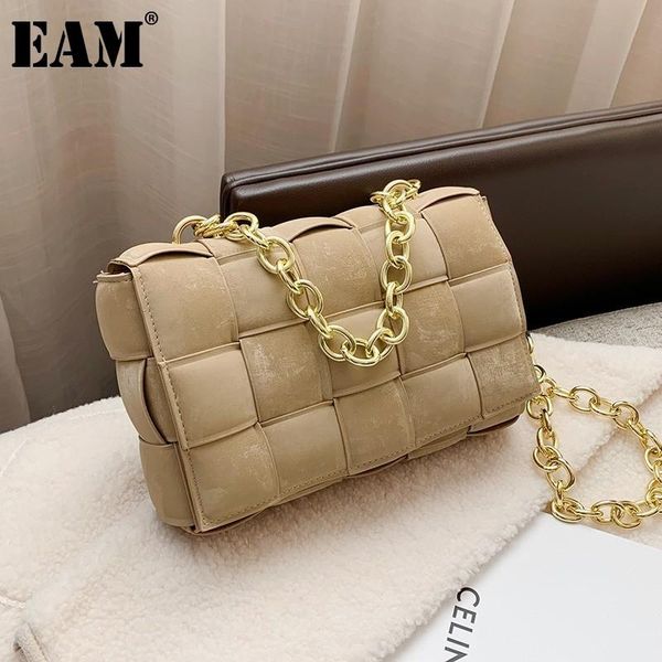 

evening bags [eam] women weave metal chains square pu leather flap personality all-match crossbody shoulder bag fashion tide 2021 18a2597