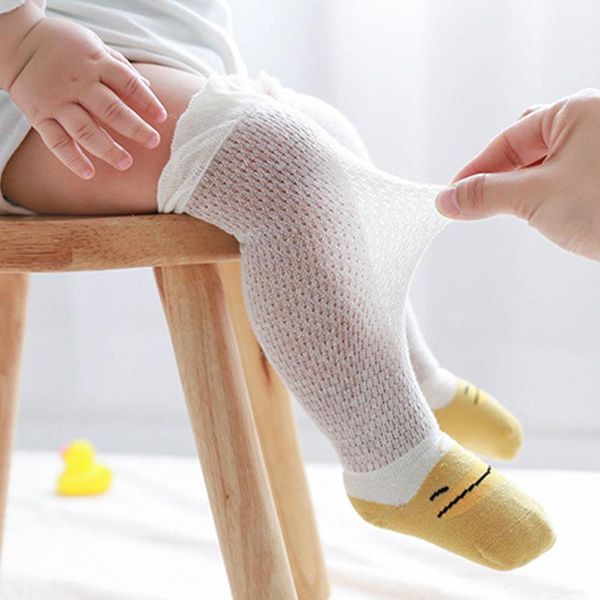 

cartoon animals born baby socks summer mesh breathable boys girls long infant toddler knee high, Pink;yellow
