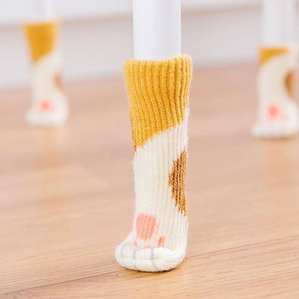 

4pcs table and chair foot pad cover protective cat claw knitted socks mute wear-resistant non-slip mat home covers