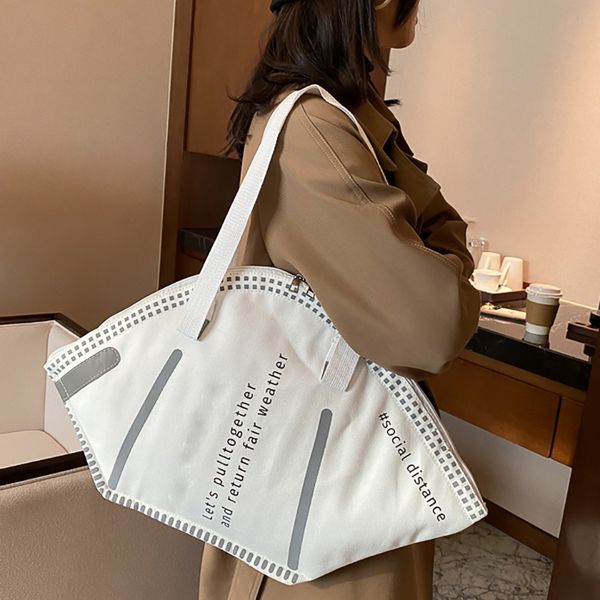 

large capacity tote handbags creative mask shoulder bag casual women 2021 popular canvas storage bags fashion shoulder bag purse