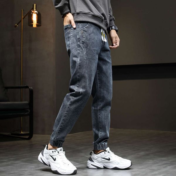 

men's jeans pants brand 2021 korean fashion elastic waist casual versatile harlan leggings wear j0cd, Blue