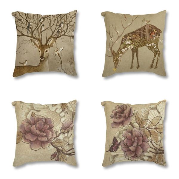 

cushion/decorative pillow kids room decoration deer flower throw linen cotton fabric seat decorative cushion for sofa car christmas gift hom