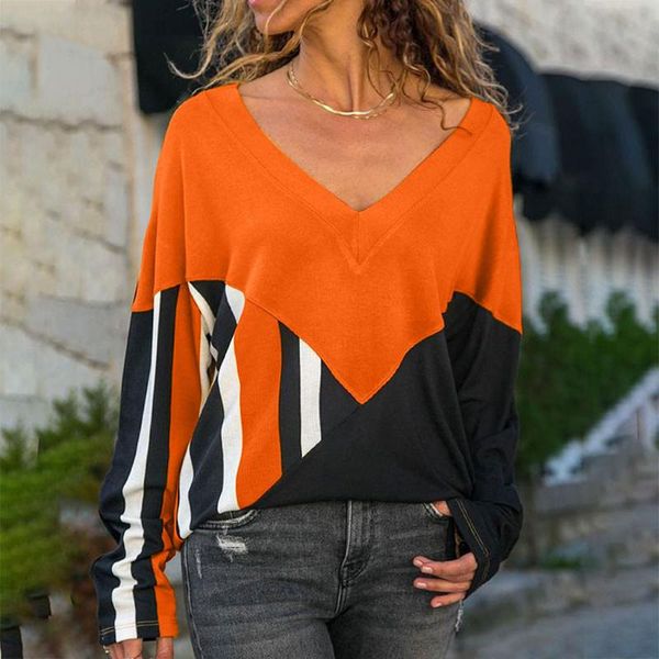 

v-neck blouse women autumn 2021 pure loose chiffon shirt large size s-xxxl long sleeve patchwork orange tunic women's blouses & shirts, White