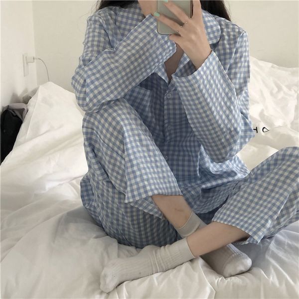 

women pajamas set simple printed cute sleepwear casual homewear female pyjamas womens princess elegant soft long sleeve plaid, Black;red