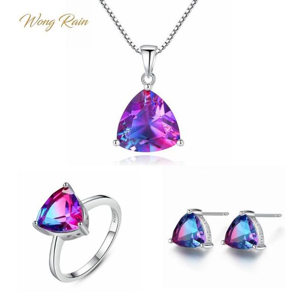 

wong rain 925 sterling silver mystic rainbow z gemstone white gold earrings ear studs ring necklace jewelry set wholesale bracelet, &, Black