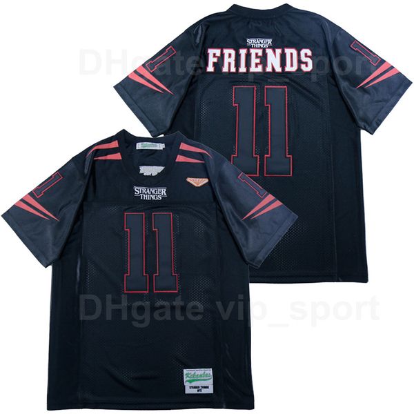 Herren-Fußball-Trikot „Stranger Things 11 Friends“, atmungsaktiv, reine Baumwolle, komplett aufgenäht und aufgenäht, Teamfarbe Schwarz, Sport, hohe Qualität, Ausverkauf