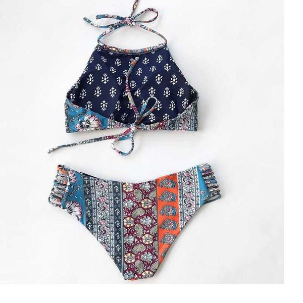 

women's split swimsuit with neck and double sided printing 'swimsuit, White;black