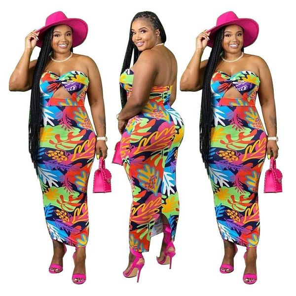 

casual dresses cutubly leaf print plus size for women hollow out backless strapless girls summer bodycon, Black;gray