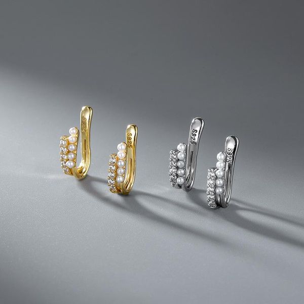 

stud 2021 female fashion earrings 925 sterling silver u-shaped zircon no pierced ear clips european and american, Golden;silver