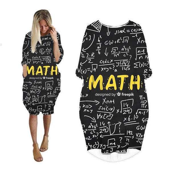 

casual dresses midi dress shirt woman math 3d print fashion pocket harajuku long sleeve casual dresses womens streetwear plus size punk clot, Black;gray