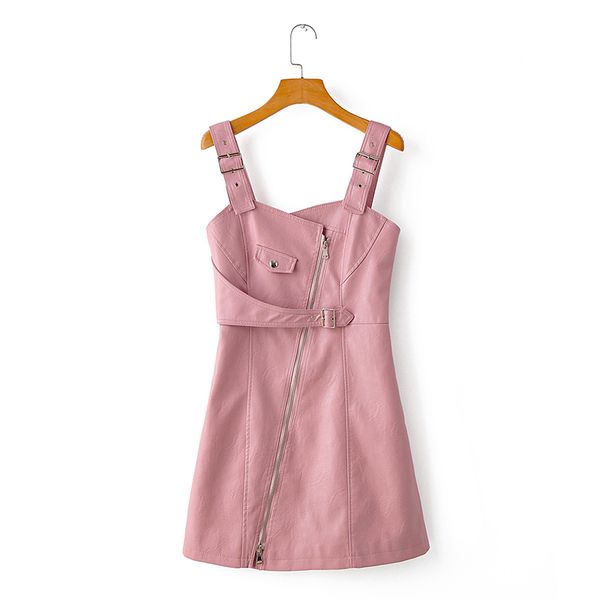 

new faux pu leather mini dresses women with belt sleeveless zippers dress female 2020 autumn winter fashion ladies, Black;gray